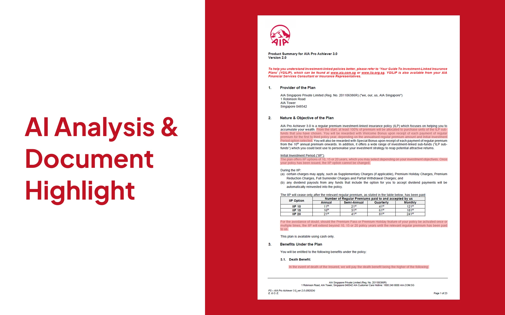 AI analysis and document highlighting feature